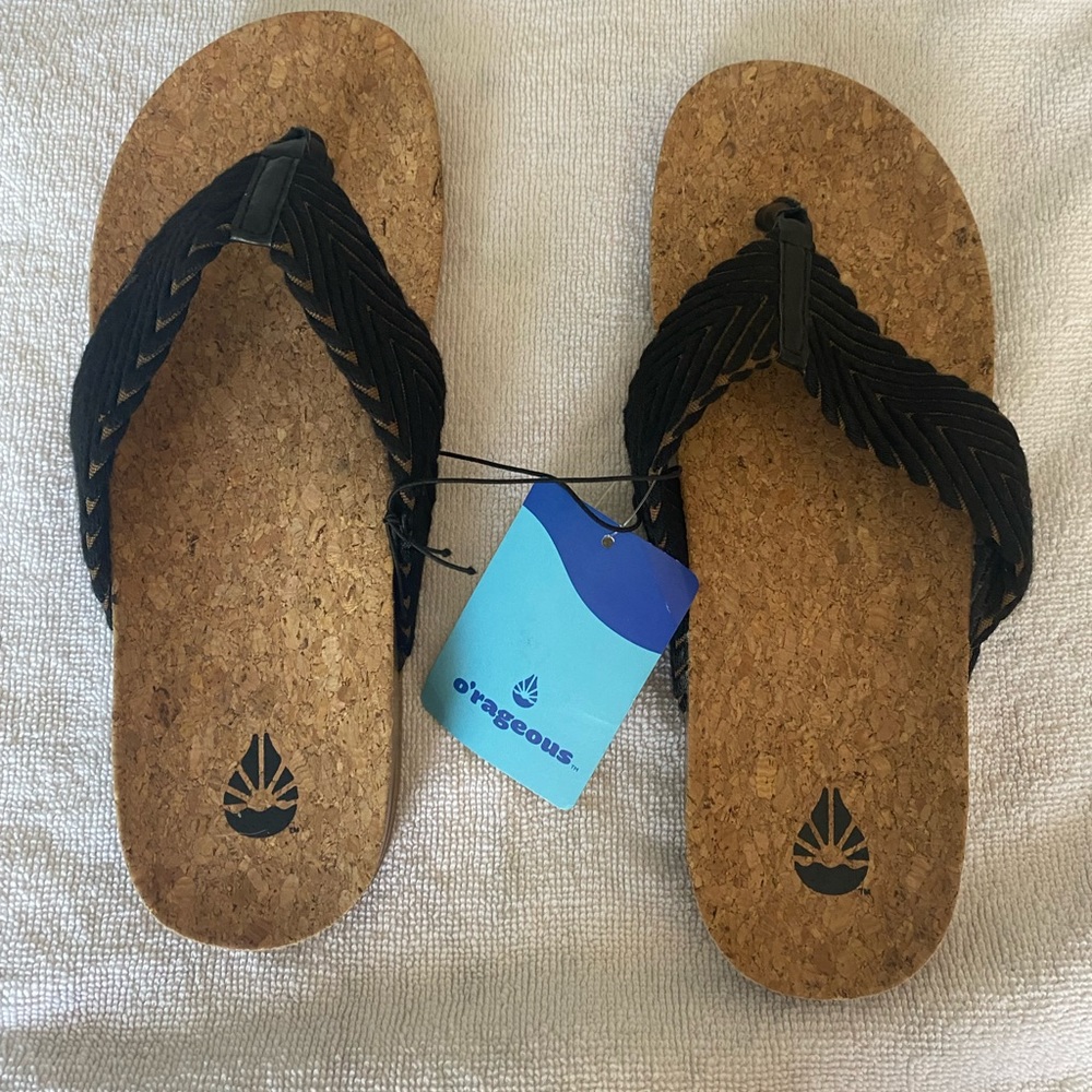 Black and cork flip flops size 8